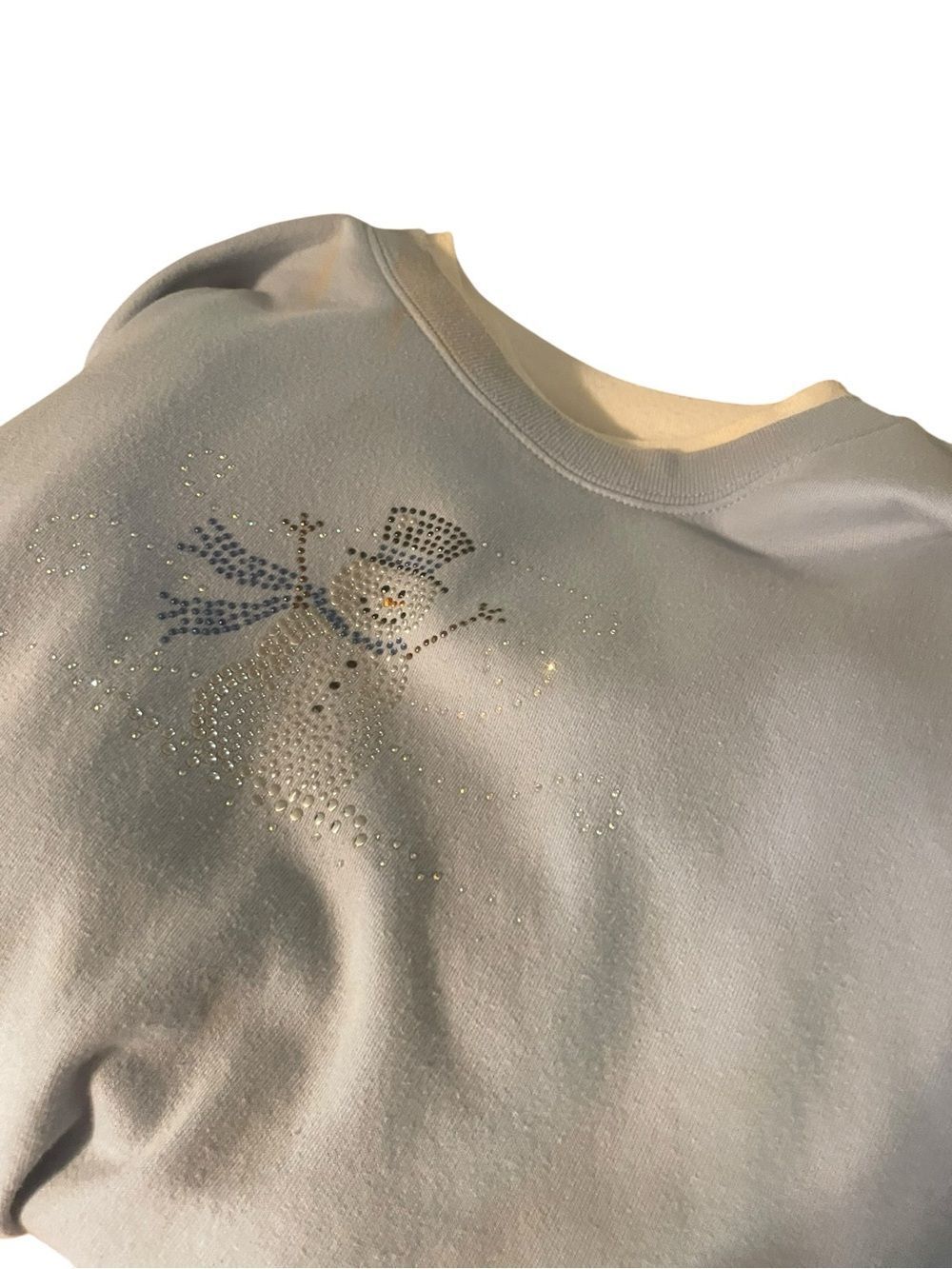 Alfred Dunner Lt blue Cream White Snowman Rhinestone Sweatshirt